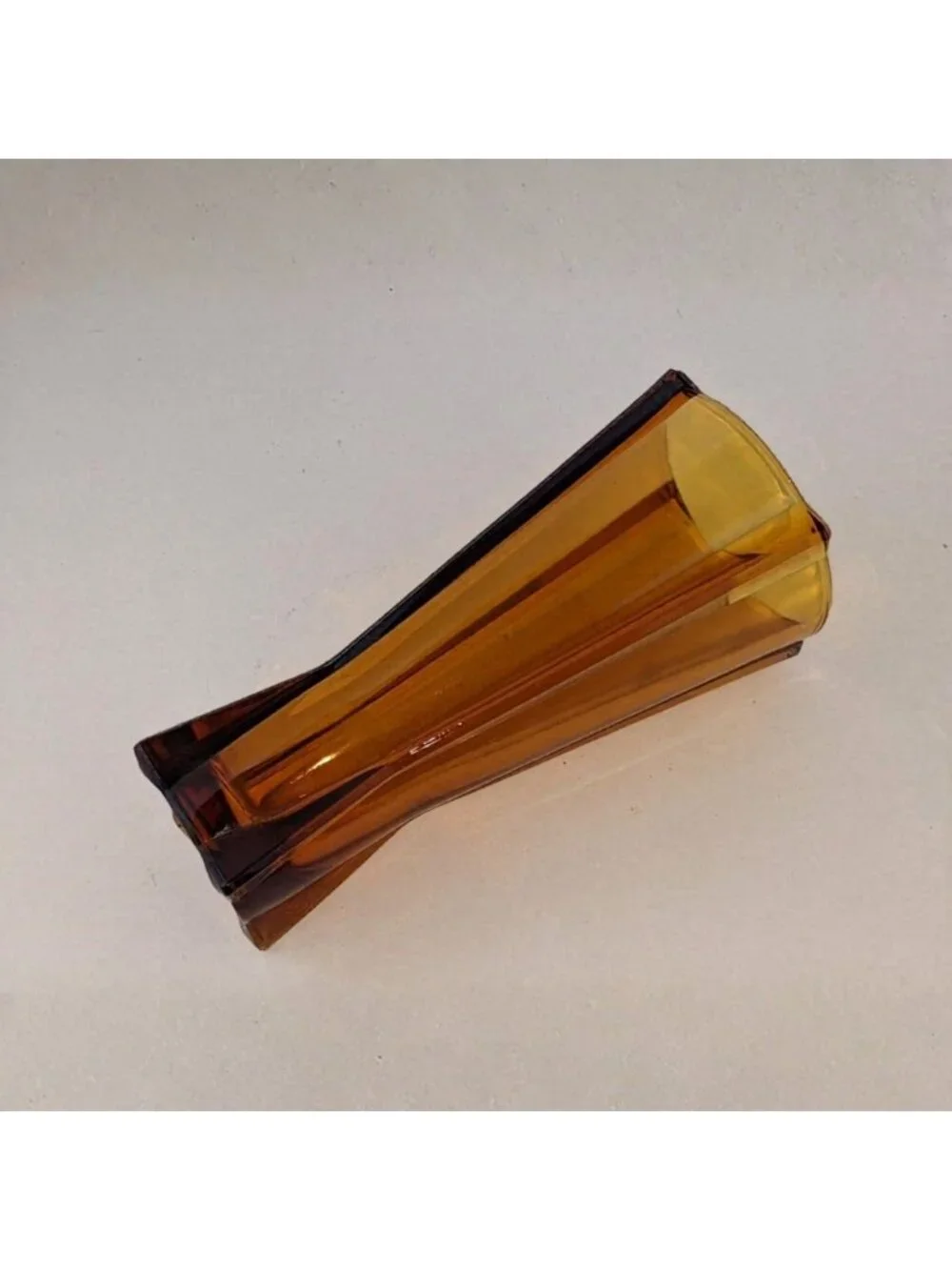 MCM Anchor Hocking Amber Glass Hexagonal Atomic Rocket Vase